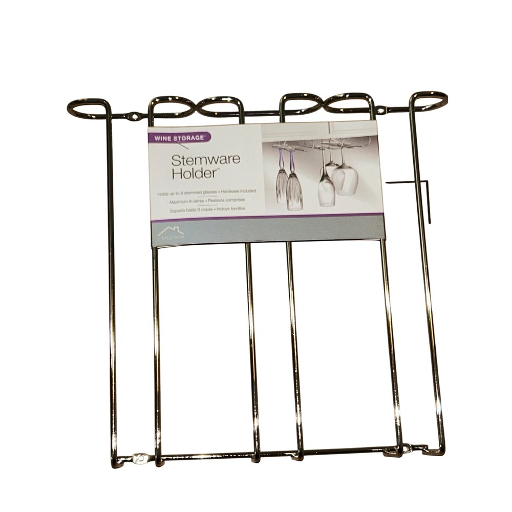Spectrum Diversified Chrome Stemware Holder UnderCabinet Wine Glass Rack 9 Glass